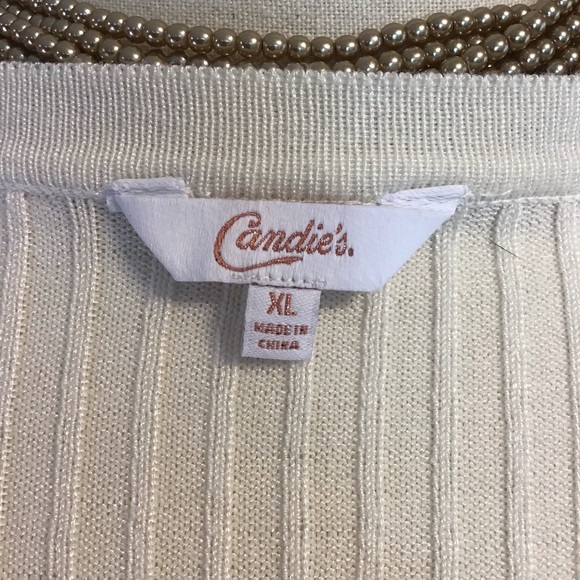 CANDIE’S Women’s Y2K Cream Ribbed Open Front Side Ties Cardigan Sweater XL - Picture 6 of 7